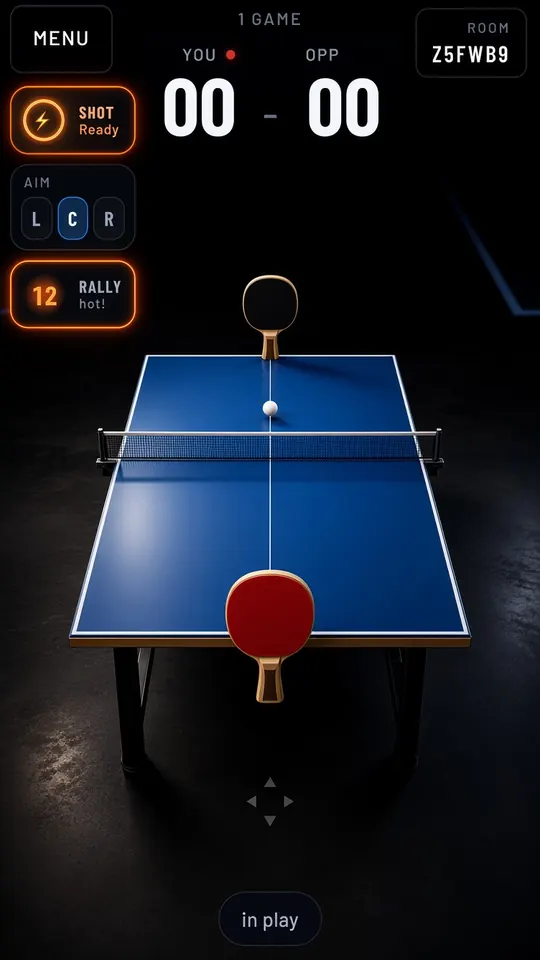 1v1 online table tennis match against another player in a private room